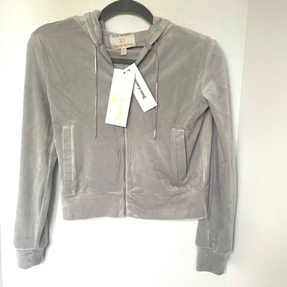 Juicy Couture Hoodie Velour Track Jacket Womens Extra Small Bling Beaded 90s - Picture 1 of 13